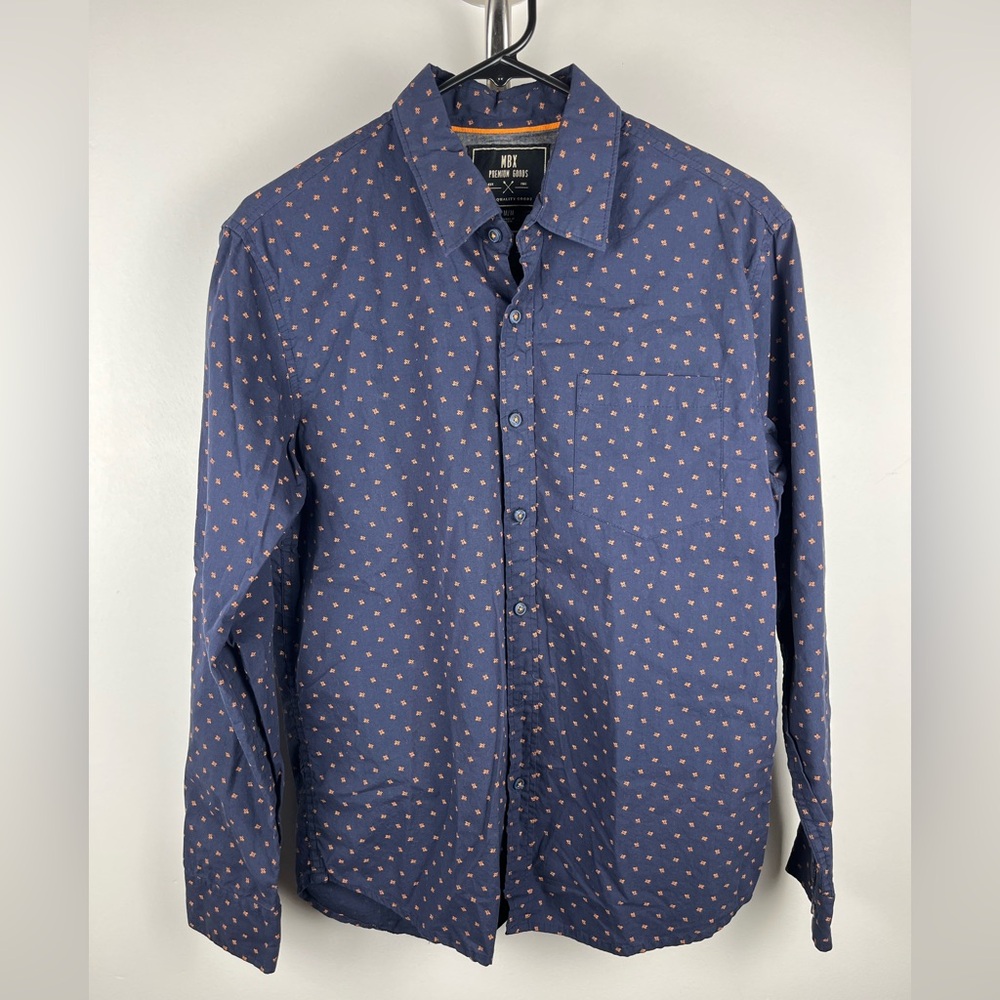 MBX Premium Goods Navy Blue Patterned Men’s Button Down Shirt - Size M
